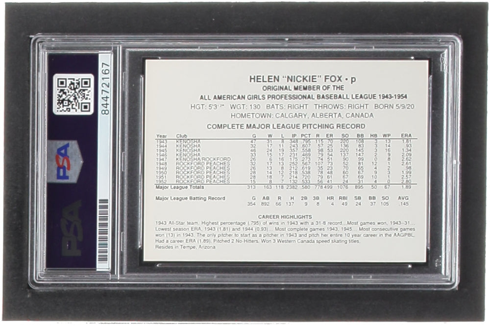 Helen Nicol Signed Custom Trading Card Inscribed "HOF 11-88" (PSA)