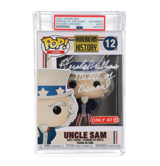 Hershel Williams Signed (PSA) "American History" Uncle Sam #12 Funko Pop Vinyl Figure Inscribed "Medal of Honor" - WWII Medal of Honor Recipient