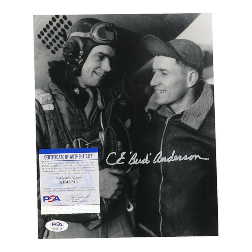 Bud Anderson Signed WWII 8x10 Photo (PSA) - Triple Ace Pilot