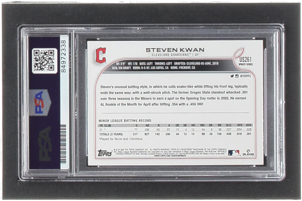 Steven Kwan Signed 2022 Topps Update #US261 RC (PSA) - Rookie Card