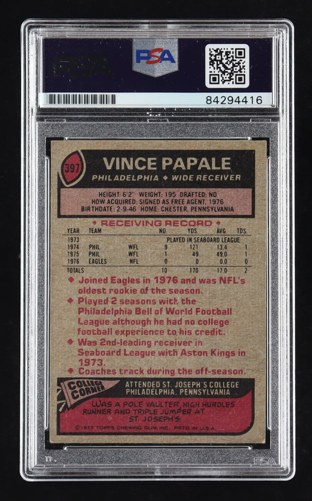 Vince Papale Signed 1977 Topps #397 RC Inscribed "Invincible" (PSA | Autograph Graded PSA 10) - Rookie Card