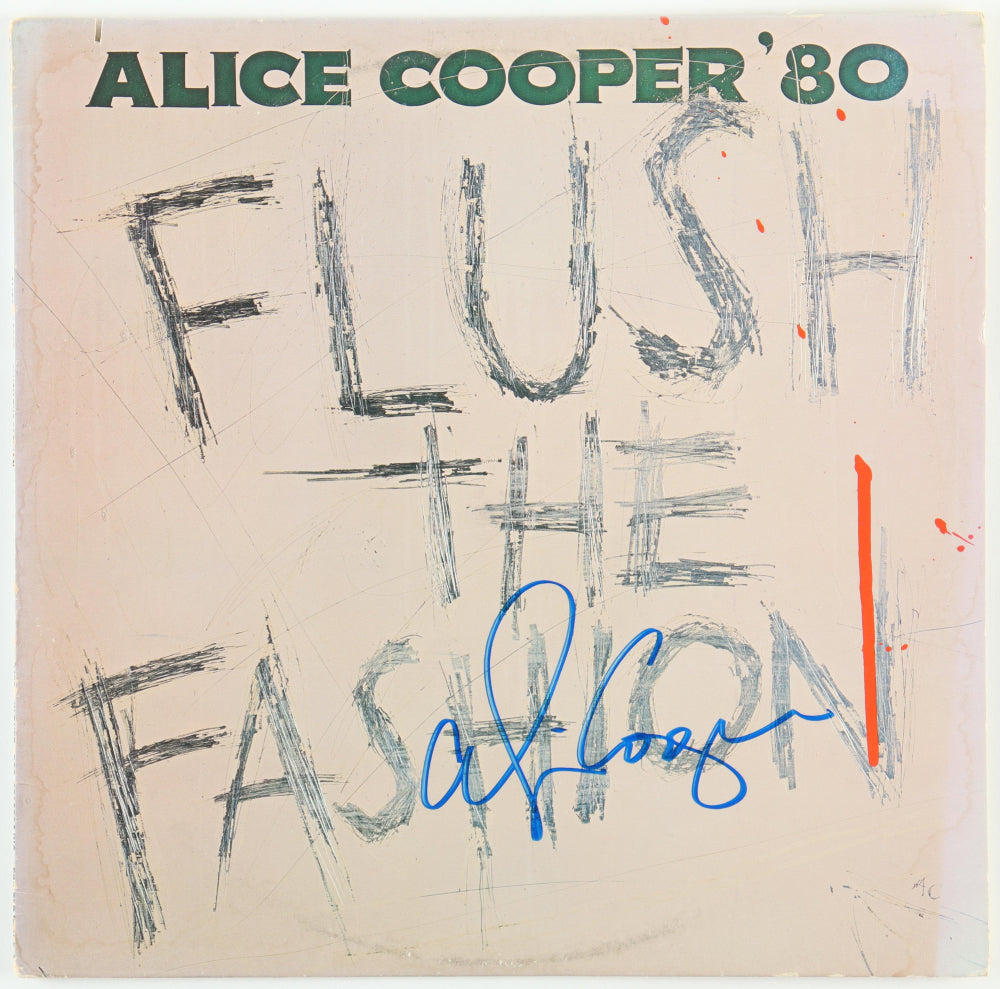 Alice Cooper Signed (Beckett) "Flush the Fashion" Vinyl Record Album - Beckett Witnessed