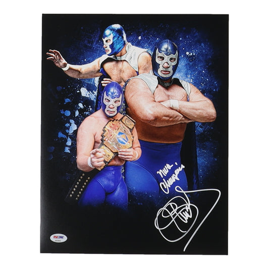 Blue Demon Jr. Signed (PSA) NWA Wrestling 11x14 Photo Inscribed "NWA Champion" - PSA In-The-Presence