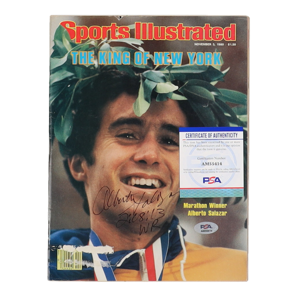 Alberto Salazar Signed (PSA) 1980 Sports Illustrated Magazine Inscribed "2:08:13 WR"