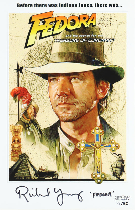 Richard Young Signed (AutographCOA) "Fedora And The Search For The Treasure Of Coronado" 11x17 Movie Poster Inscribed "Fedora"
