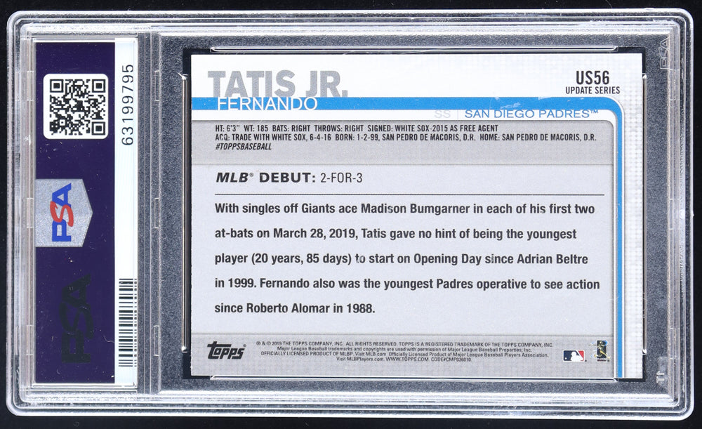 Fernando Tatis Jr. Signed 2019 Topps Update RD #US56 RC (PSA 10 | Autograph Graded PSA 10) - Rookie Card