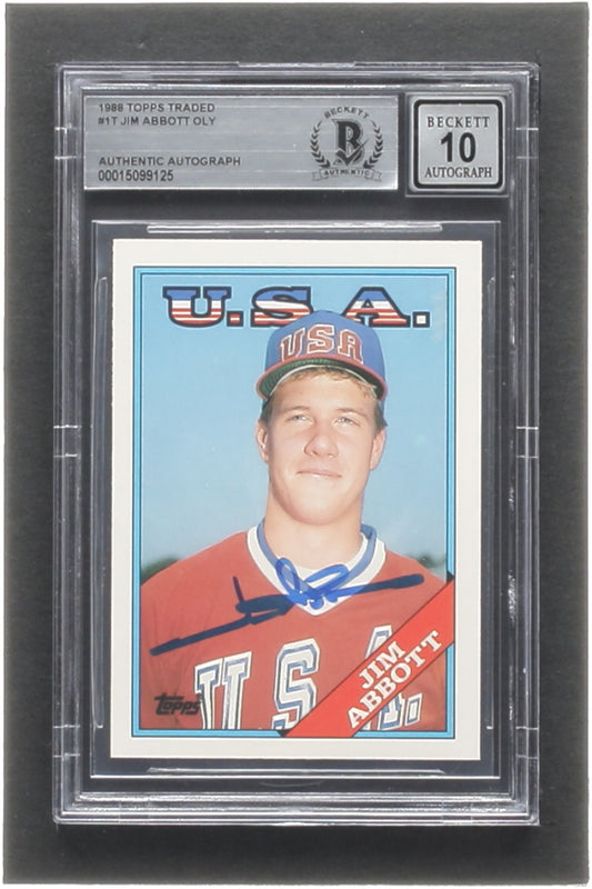 Jim Abbott Signed 1988 Topps Traded #1T OLY XRC (BGS | Autograph Graded BGS 10) - Rookie Card