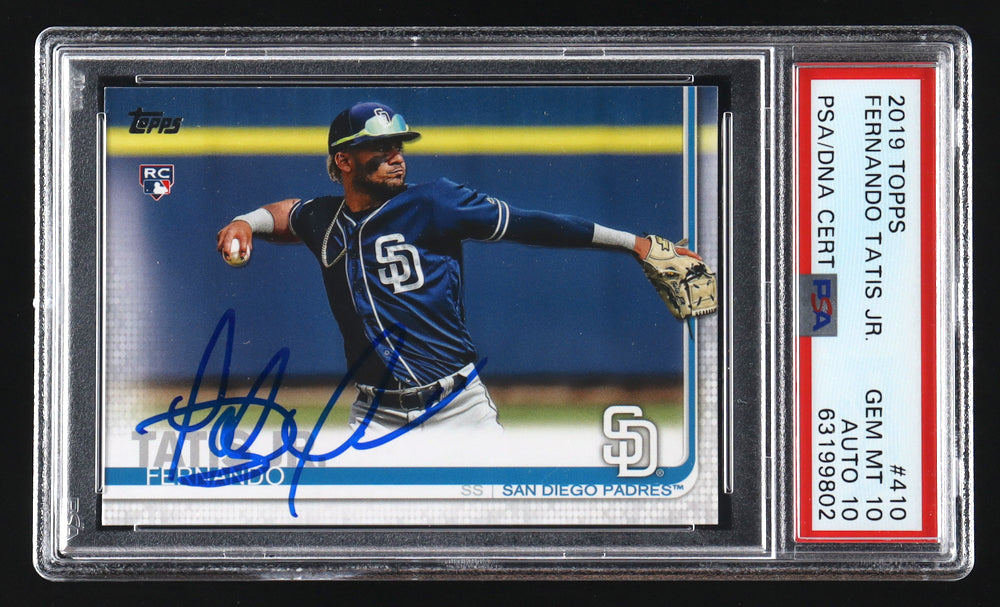 Fernando Tatis Jr. Signed 2019 Topps #410 RC (PSA 10 | Autograph Graded 10) - Rookie Card