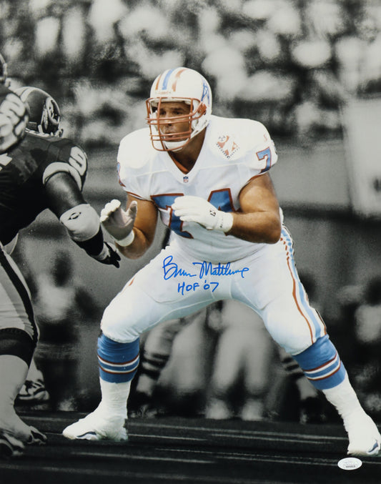 Bruce Matthews Signed (JSA) Oilers 16x20 Photo Inscribed "HOF '07" - JSA Witnessed