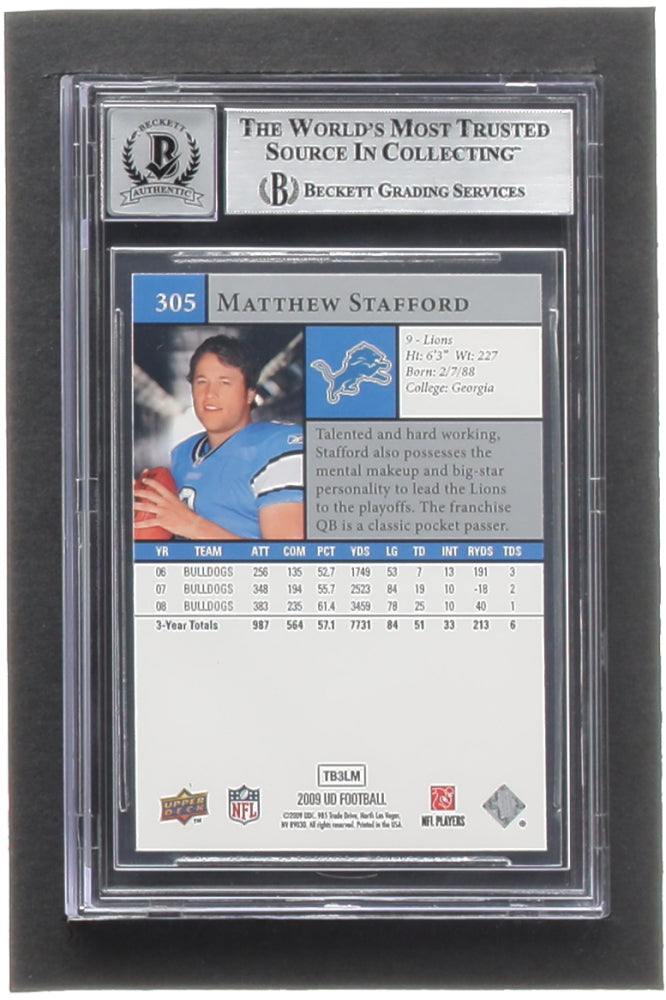 Matthew Stafford Signed 2009 Upper Deck #305 RC (BGS | Autograph Graded 10)  -  Rookie Card | Beckett/Fanatics Witnessed