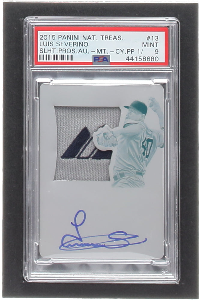 Luis Severino 2015 Panini National Treasures Prospect Silhouette Autographs Materials Printing Plates Cyan #13 #1/1 RC (PSA 9)  -  Rookie Card | Serially Numbered #1 / 1