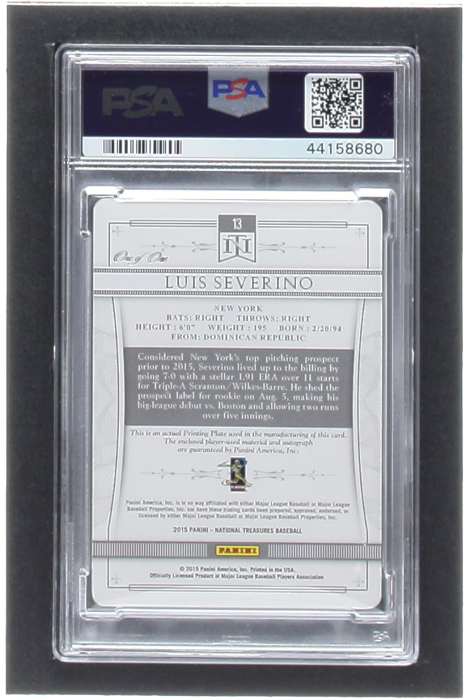 Luis Severino 2015 Panini National Treasures Prospect Silhouette Autographs Materials Printing Plates Cyan #13 #1/1 RC (PSA 9)  -  Rookie Card | Serially Numbered #1 / 1