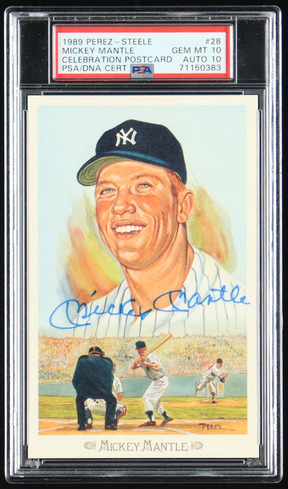 Mickey Mantle Signed 1989 Perez-Steele Celebration Postcards #28 (PSA 10 | Autograph 10) - Limited Edition #3,311 / 10,000