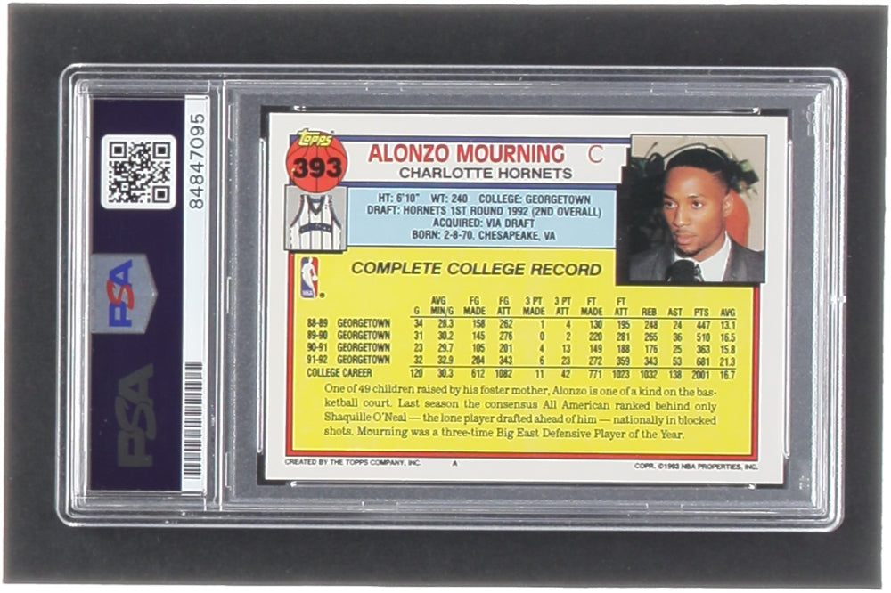 Alonzo Mourning Signed 1992-93 Topps #393 RC (PSA | Auto Grade 10) - Rookie Card