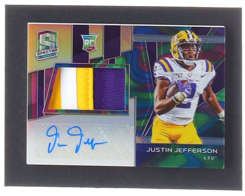 Justin Jefferson 2020 Panini Spectra Draft Picks Patch Autographs Neon Marble #23 RC #1/4  -  Rookie Card | Serially Numbered #1 / 4