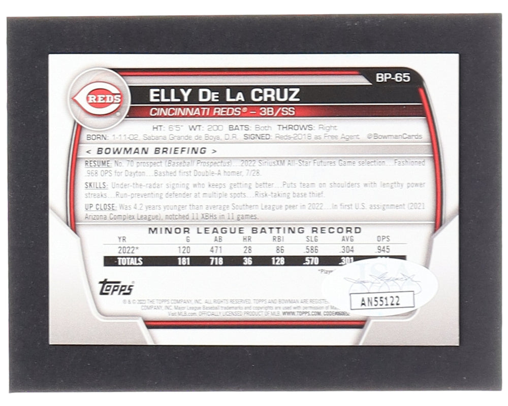 Elly De LA Cruz Signed 2023 Bowman Prospects #BP65 (JSA)  -  Rookie Card