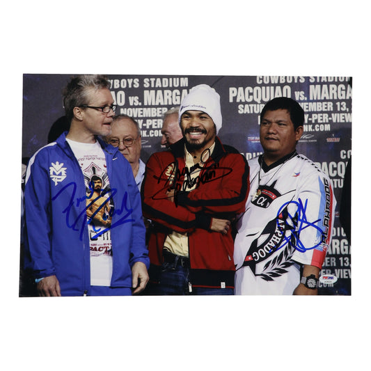 Manny Pacquiao, Buboy Fernandez & Freddie Roach Signed (PSA) 11x17 Photo