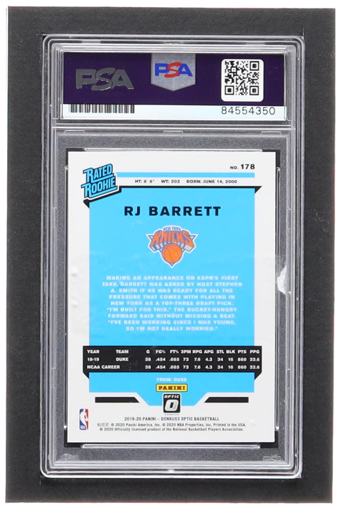 RJ Barrett Signed 2019-20 Donruss Optic #178 RR RC (PSA | Auto Grade 10)  -  Rookie Card