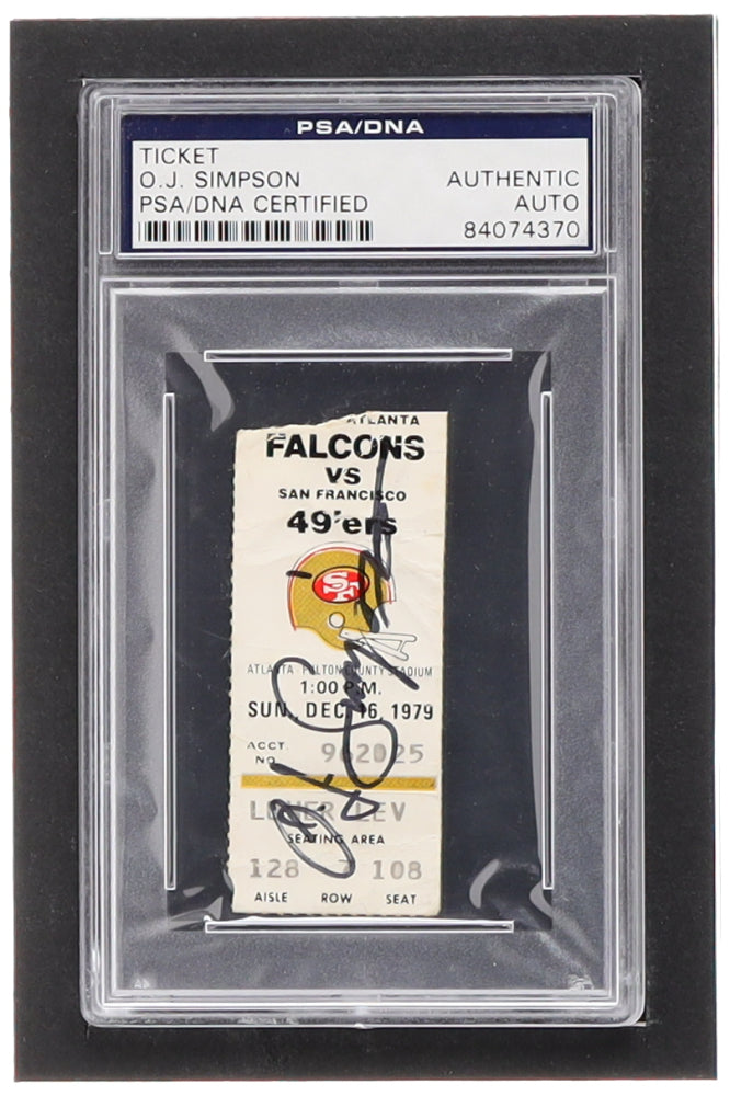 O. J. Simpson Signed 1979 Falcons Vs 49ers Final Game Played Ticket (PSA) - Atlanta Falcons Vs San Francisco 49ers