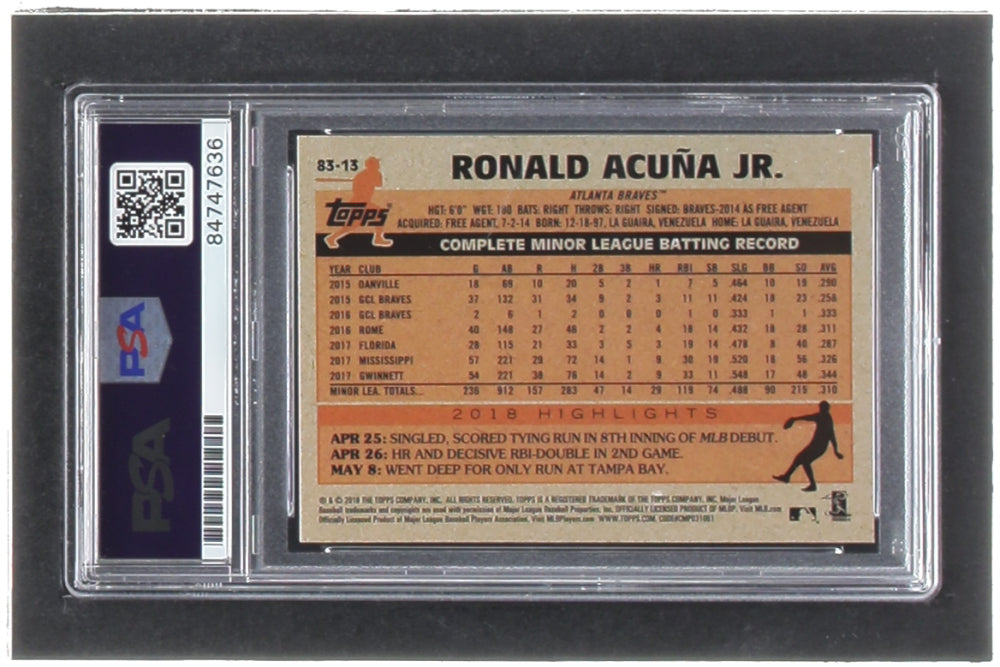 Ronald Acuna Jr. Signed 2018 Topps Update '83 Topps #8313 RC (PSA | Auto 10) - Rookie Card