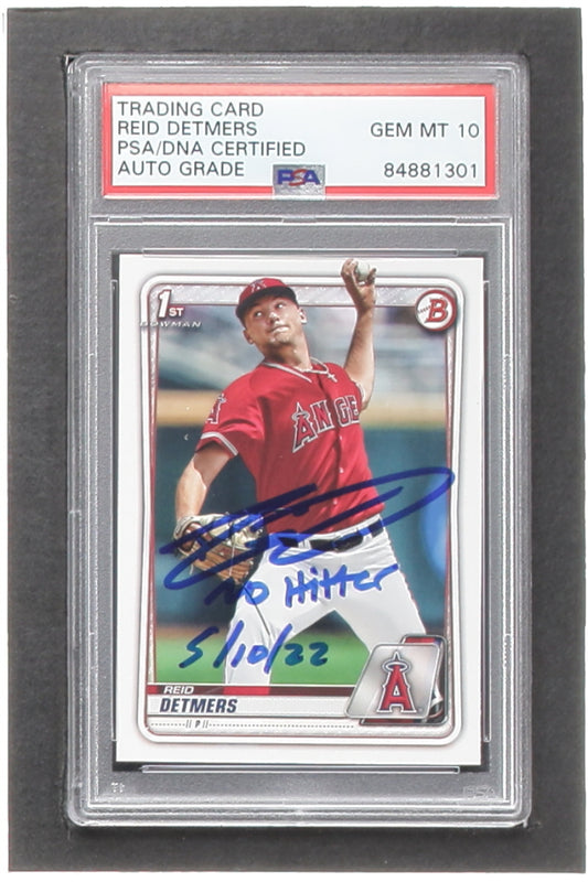 Reid Detmers Signed 2020 Bowman Draft #BD41 RC Inscribed "No Hitter 5/10/22" (PSA | Auto 10) - Rookie Card