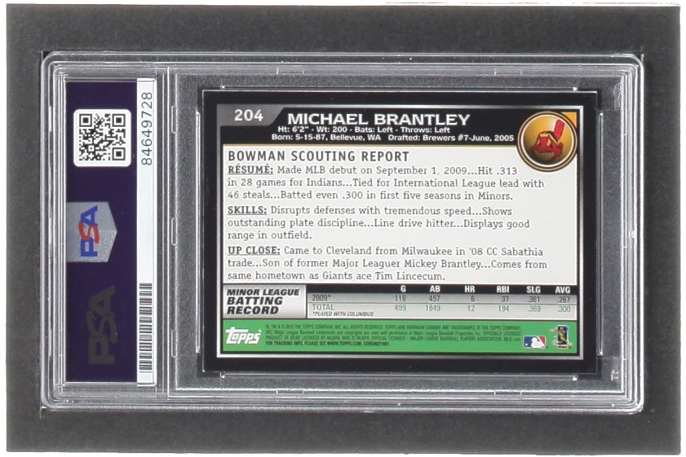 Michael Brantley Signed 2010 Bowman Chrome #204 RC (PSA | Auto 10) - Rookie Card