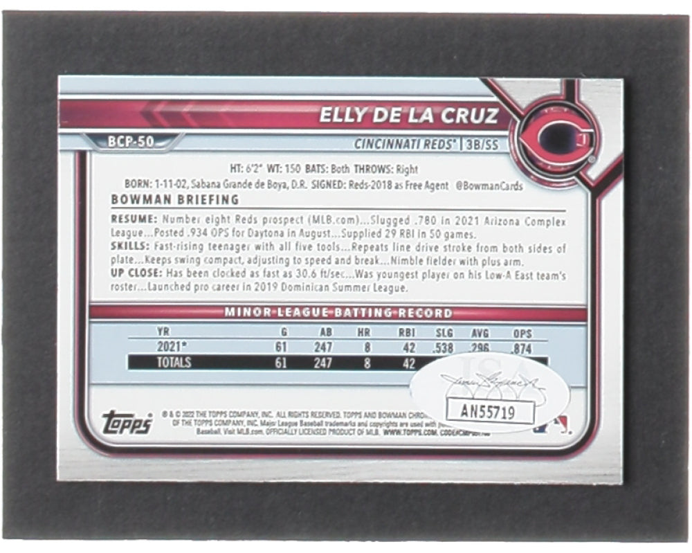 Elly De La Cruz Signed (JSA) 2022 Bowman Chrome Prospects #BCP50 RC - Rookie Card