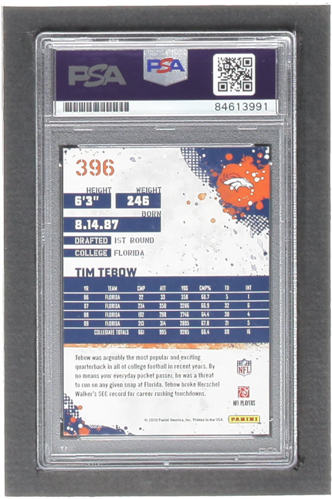 Tim Tebow Signed 2010 Score #396 RC (PSA | Auto Grade 10) - Rookie Card