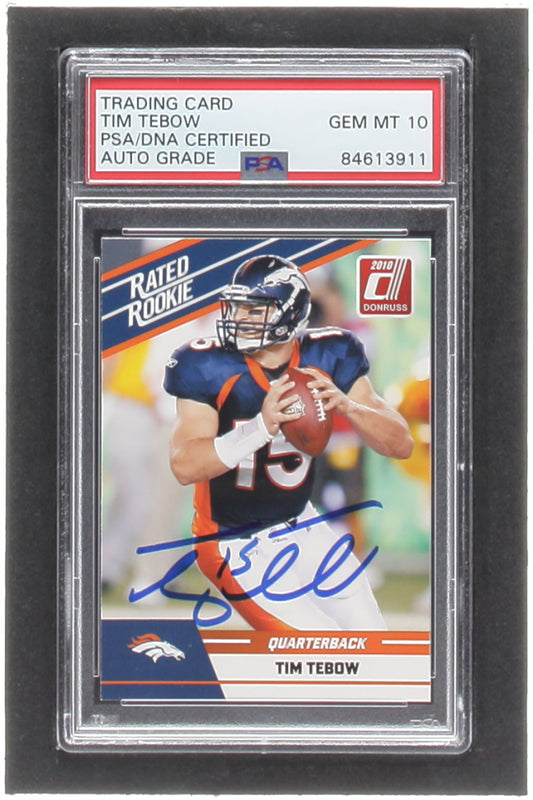 Tim Tebow Signed 2010 Donruss Rated Rookies #95 RC (PSA | Auto Grade 10) - Rookie Card