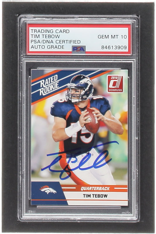 Tim Tebow Signed 2010 Donruss Rated Rookies #95 RC (PSA | Auto Grade 10) - Rookie Card