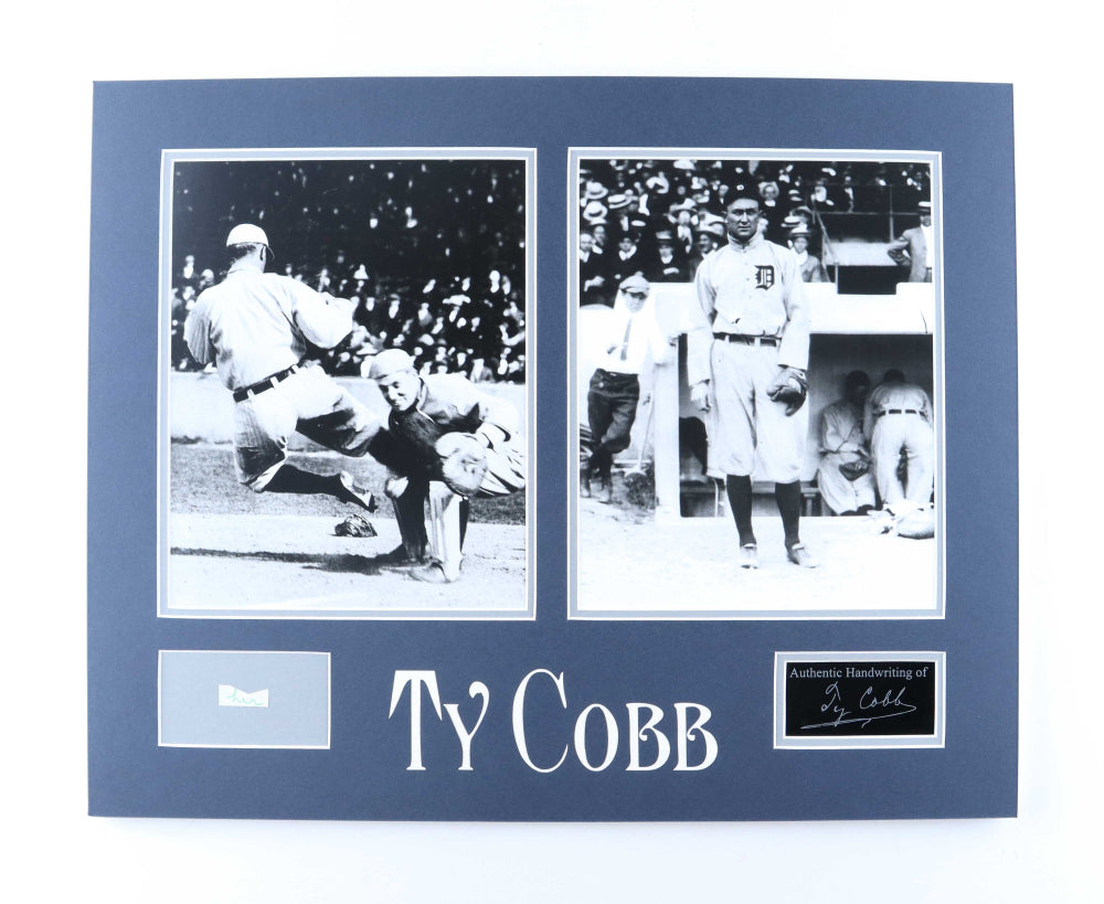 Ty Cobb Hand-Written Tigers Custom Matted Cut Display (PSA)