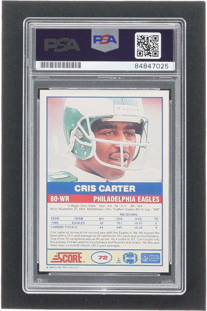 Cris Carter Signed 1989 Score #72 RC (PSA | Auto 10) - Rookie Card