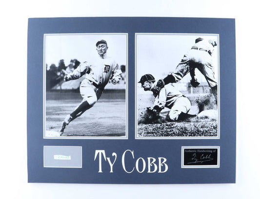 Ty Cobb Hand-Written Tigers Custom Matted Cut Display (PSA)