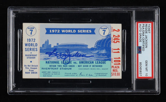 Reggie Jackson Signed 1972 World Series Game 7 Ticket Stub (PSA GEM Mint 10)