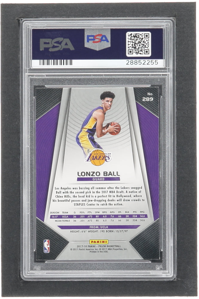 Lonzo Ball Signed 2017-18 Panini Prizm #289 RC (PSA | Auto 10) - Rookie Card