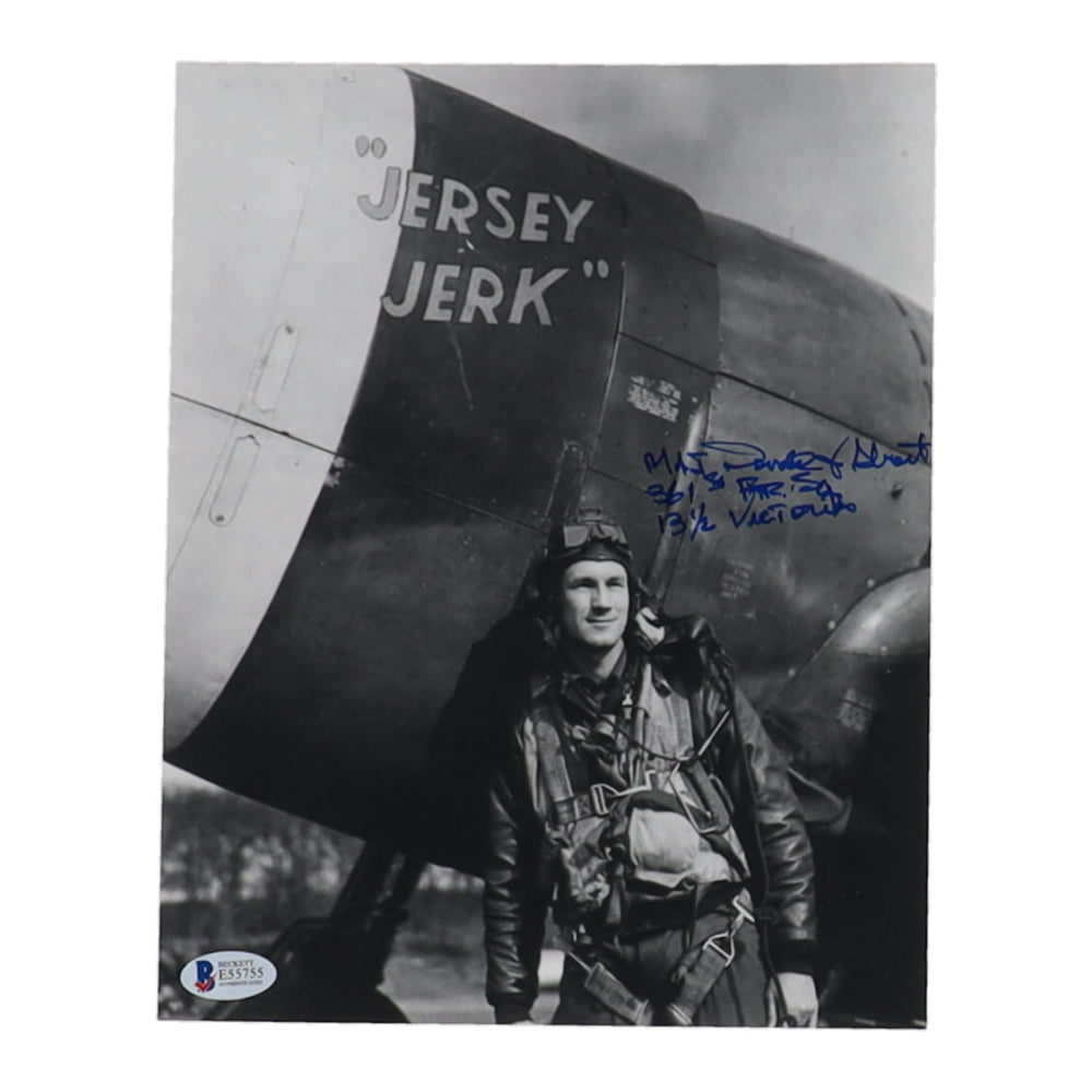 Donald Strait Signed (Beckett) WWII 8x10 Photo Inscribed "361st" "13 1/2 Victories" - Fighter Ace