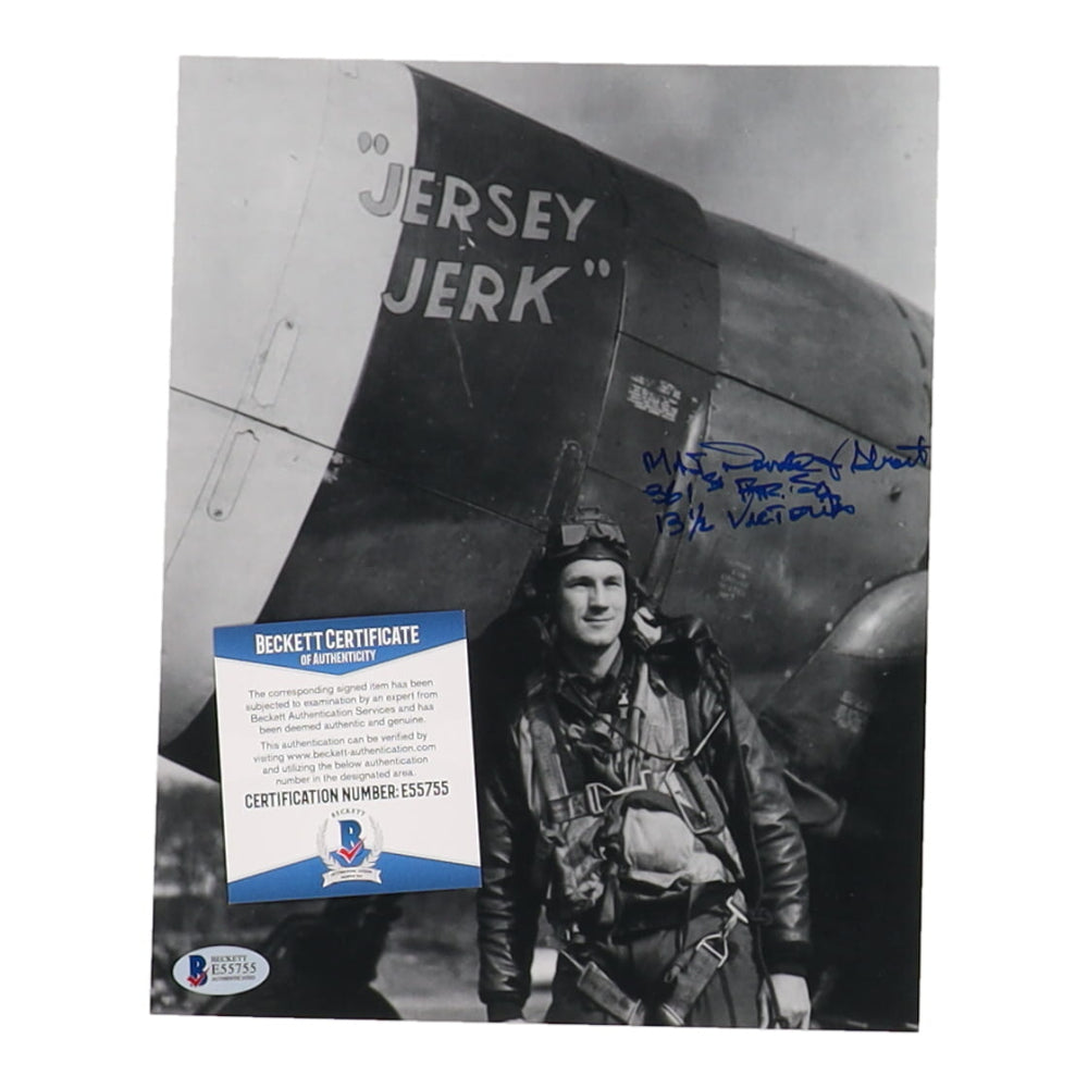 Donald Strait Signed (Beckett) WWII 8x10 Photo Inscribed "361st" "13 1/2 Victories" - Fighter Ace