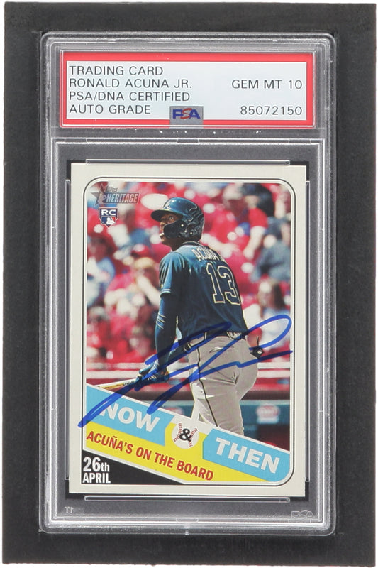 Ronald Acuna Jr. Signed 2018 Topps Heritage Now and Then #NT14 RC (PSA | Autograph Graded PSA 10) - Rookie Card
