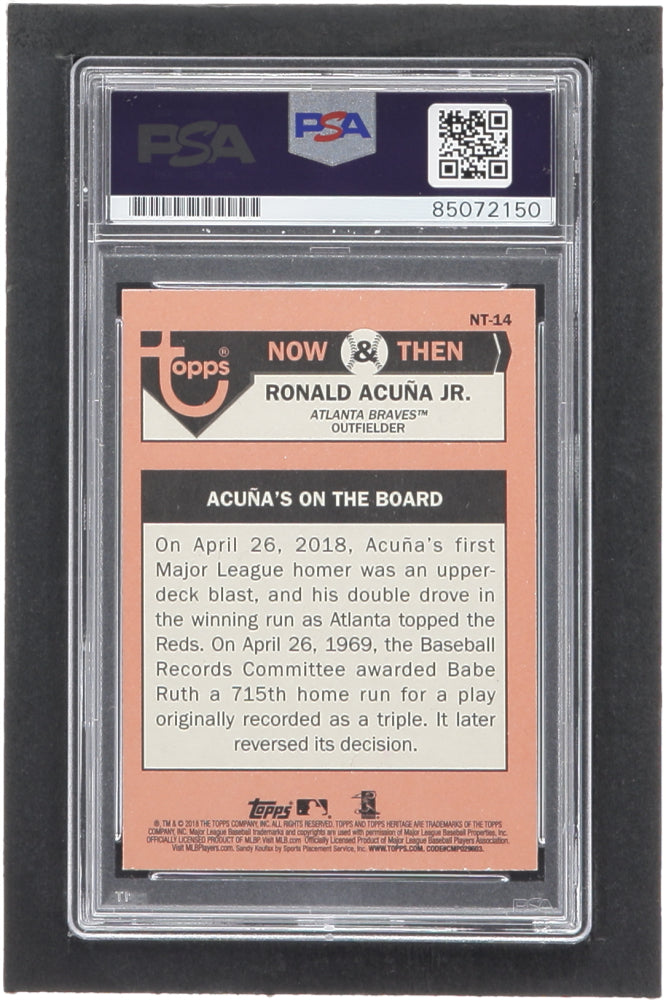 Ronald Acuna Jr. Signed 2018 Topps Heritage Now and Then #NT14 RC (PSA | Autograph Graded PSA 10) - Rookie Card