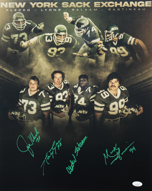 Joe Klecko, Marty Lyons, Abdul Salaam, & Mark Gastineau Signed (JSA) Jets 16x20 Photo - JSA Witnessed - New York Sack Exchange