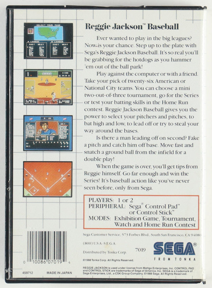 Reggie Jackson Signed (PSA) "Reggie Jackson Baseball" Sega Master System Video Game Cartridge With Original Case