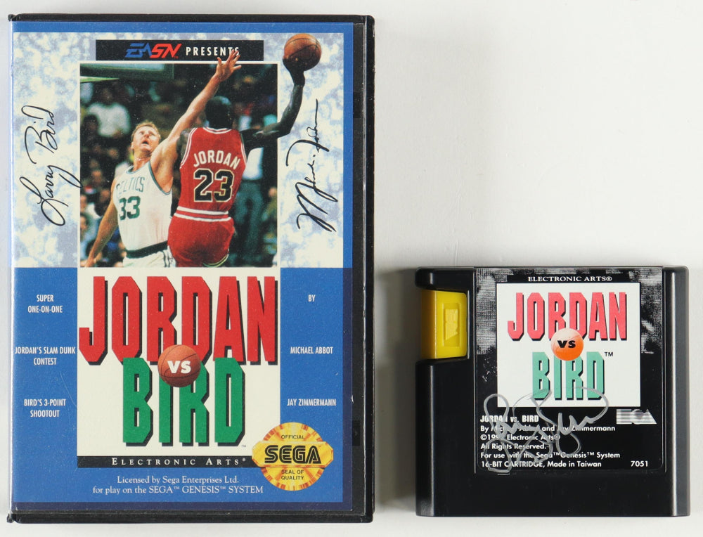 Larry Bird Signed (Beckett) "Jordan Vs Bird" Sega Genesis Game - Beckett Witnessed