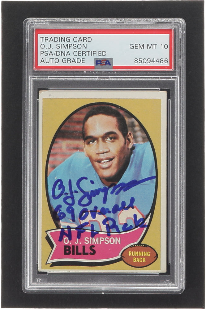 O.J. Simpson Signed 1970 Topps #90 RC Inscribed "69 Overall NFL Pick" (PSA | Auto 10) - Rookie Card