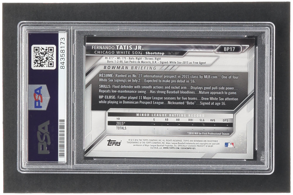 Fernando Tatis Jr. Signed 2016 Bowman Prospects #BP17 RC (PSA | Autograph PSA 10) - Rookie Card