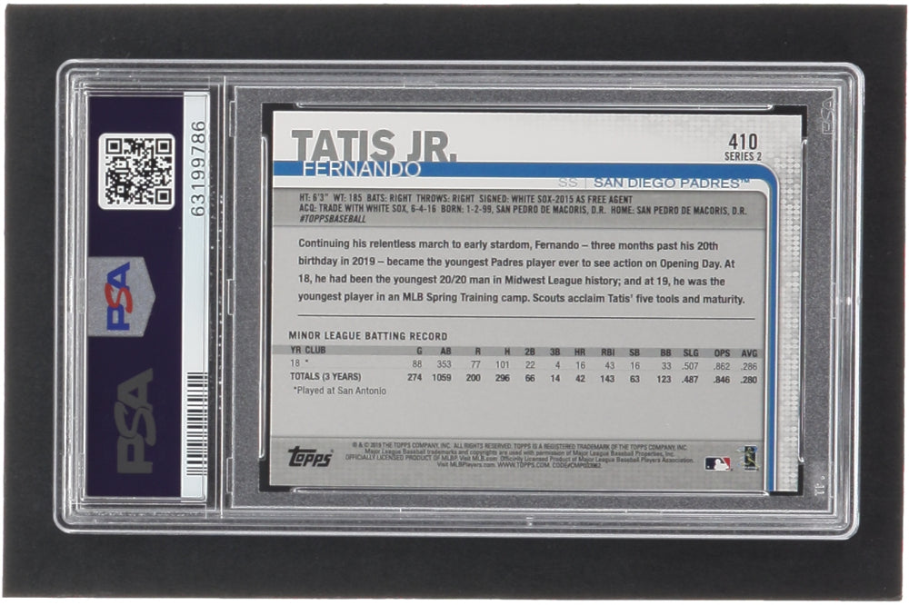 Fernando Tatis Jr. Signed 2019 Topps #410 RC (PSA 9 | Autograph Graded PSA 10) - Rookie Card