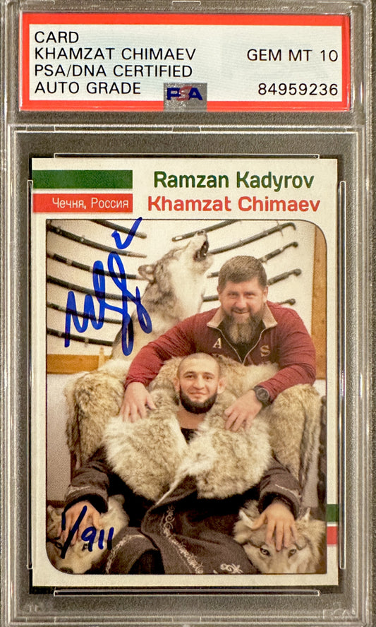 Khamzat Chimaev LE Signed Ramzan Kadyrov "The Wolves Den" Chechen Russia Card (PSA 10) - Limited Edition # / 911