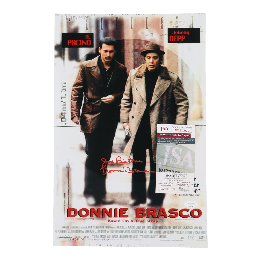 Joe Pistone Signed (JSA) "Donnie Brasco" 11x17 Poster Inscribed "Donnie Brasco" - JSA Witnessed