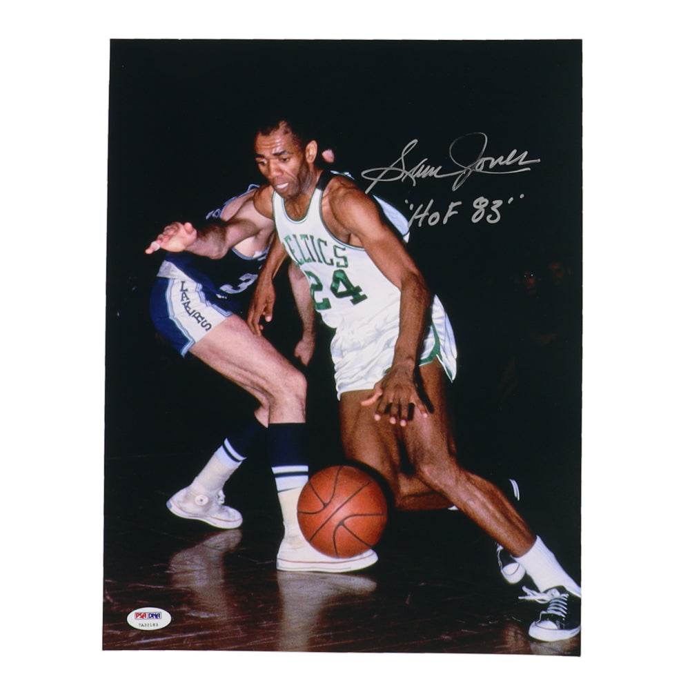 Sam Jones Signed (PSA) Celtics 11x14 Photo Inscribed "HOF 83" - PSA In The Presence