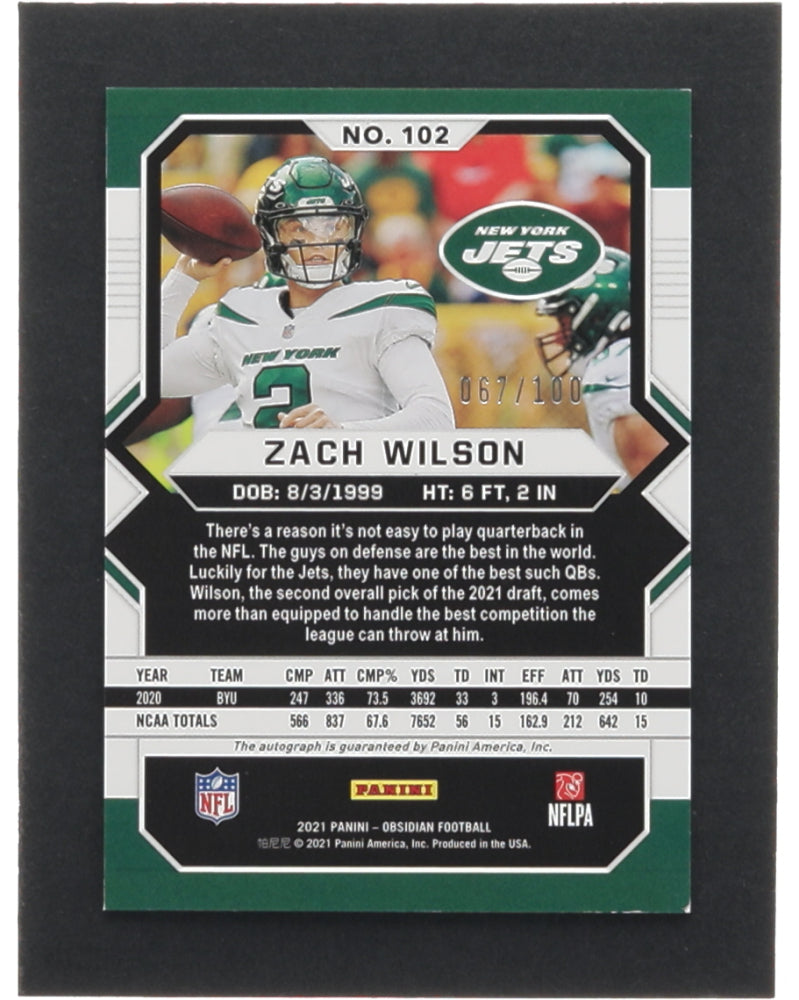 Zach Wilson 2021 Panini Obsidian Rookie Autographs #102 RC #067/100 - Rookie Card