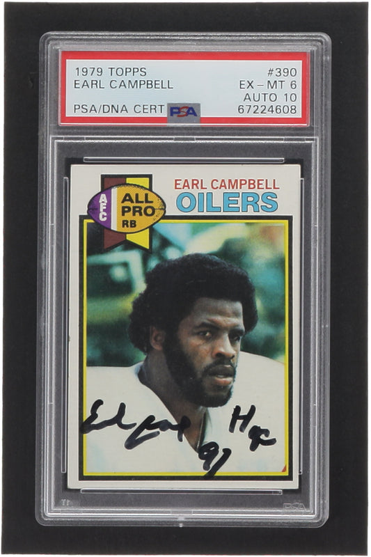 Earl Campbell Signed 1979 Topps #390 RC Inscribed "HOF 91" (PSA 6 | Auto Grade 10) - Rookie Card